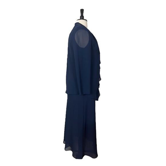 Jessica Howard Midi Jacket Dress Ruffle Front Chiffon Navy Blue Women’s Size 14W - Picture 3 of 13